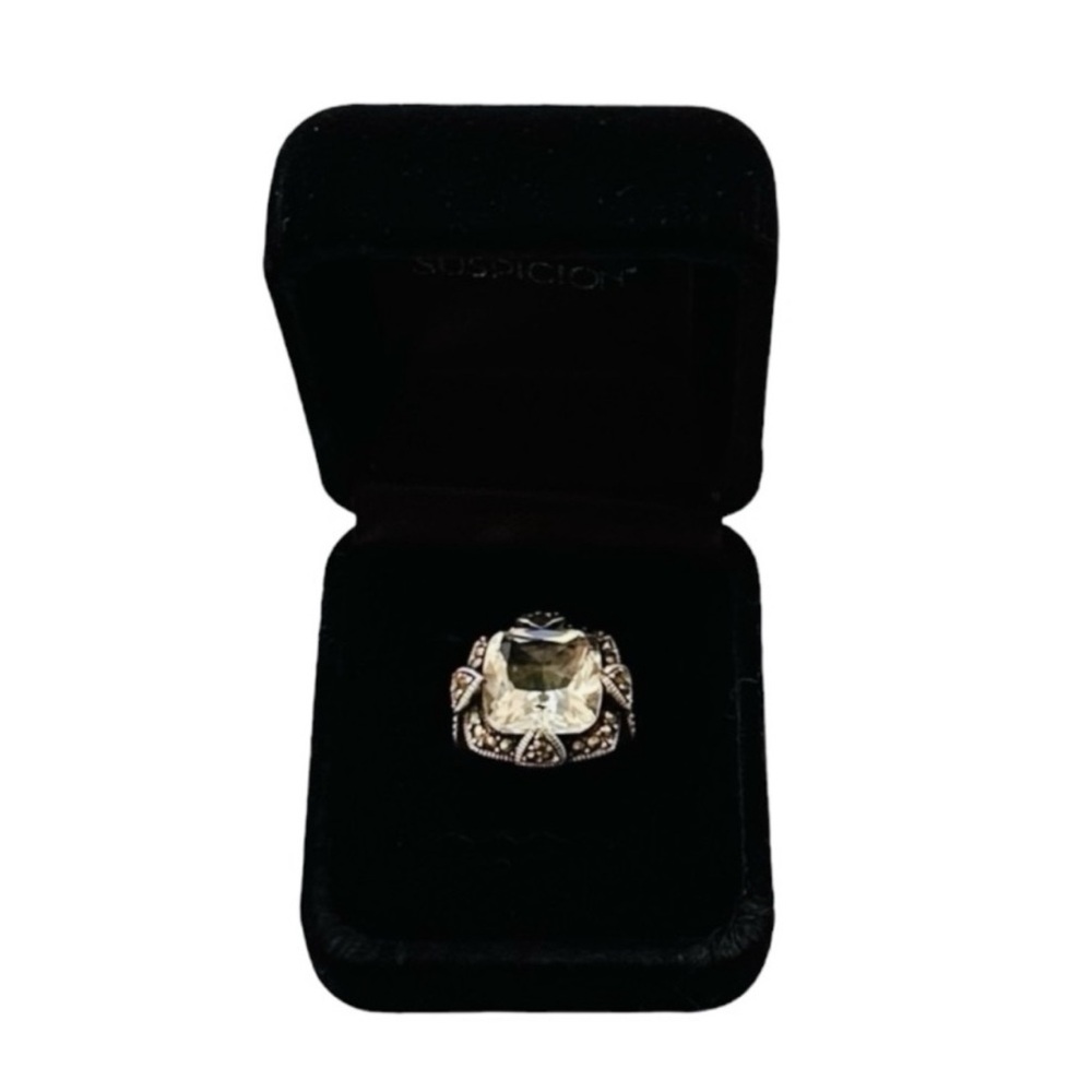 Suspicion .925 Sterling Silver White Cushion Quartz and Marcasite Ring Size 6 - Picture 7 of 8